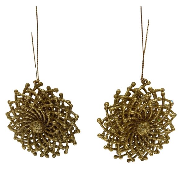 Gold Glitter Snowflake Ornament Set - 2 Pieces - Picture 2 of 3